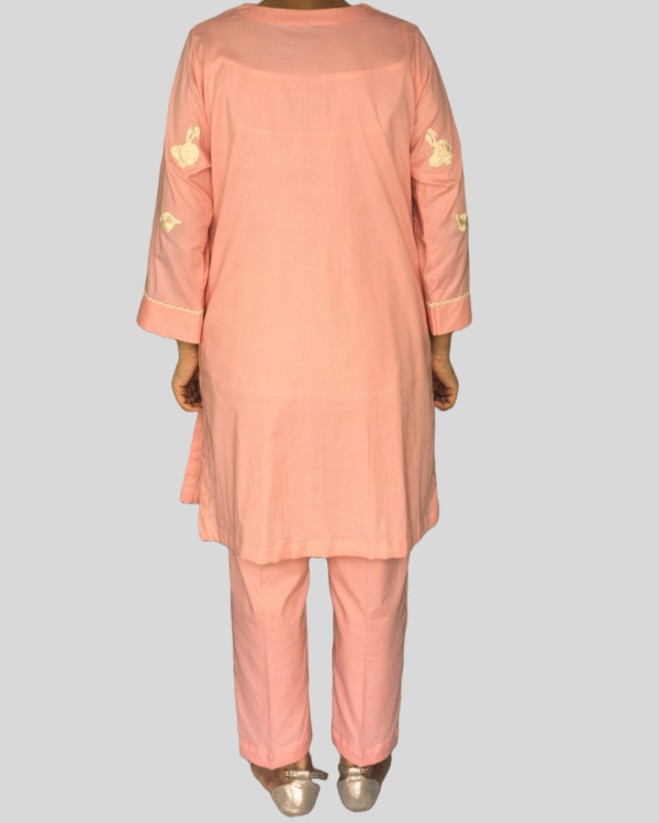 sand orange embroidered kurta with white farshi shalwar – 2 piece ready to wear