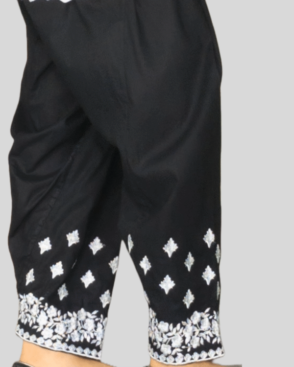 🖤 black shalwar with white embroidery – ready made ethnic bottom for women