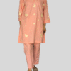 sand orange embroidered kurta with white farshi shalwar – 2 piece ready to wear