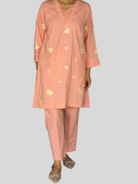sand orange embroidered kurta with white farshi shalwar – 2 piece ready to wear