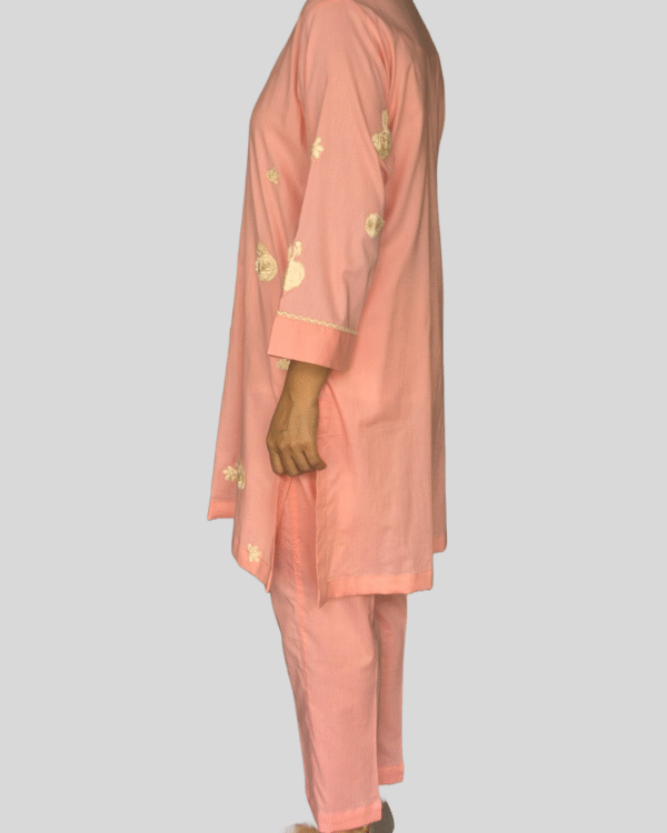 sand orange embroidered kurta with white farshi shalwar – 2 piece ready to wear